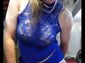 Sexy sissy in a blue dress