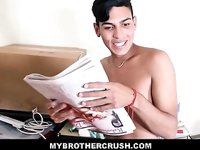 Older white jock stepbrother pays off young twink latino paper route so they can fuck pov